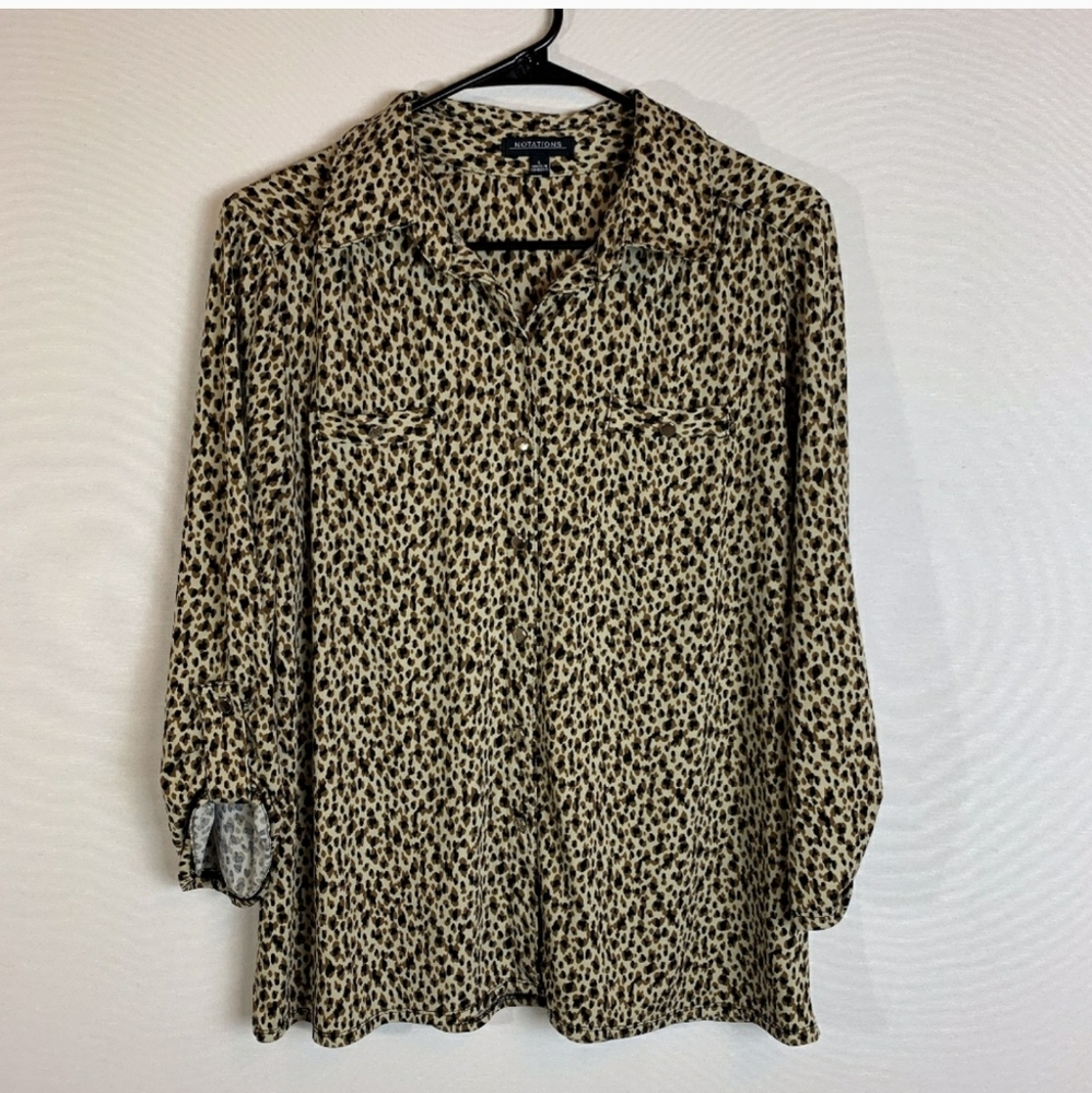 Notations Leopard Print Sleeve Blouse